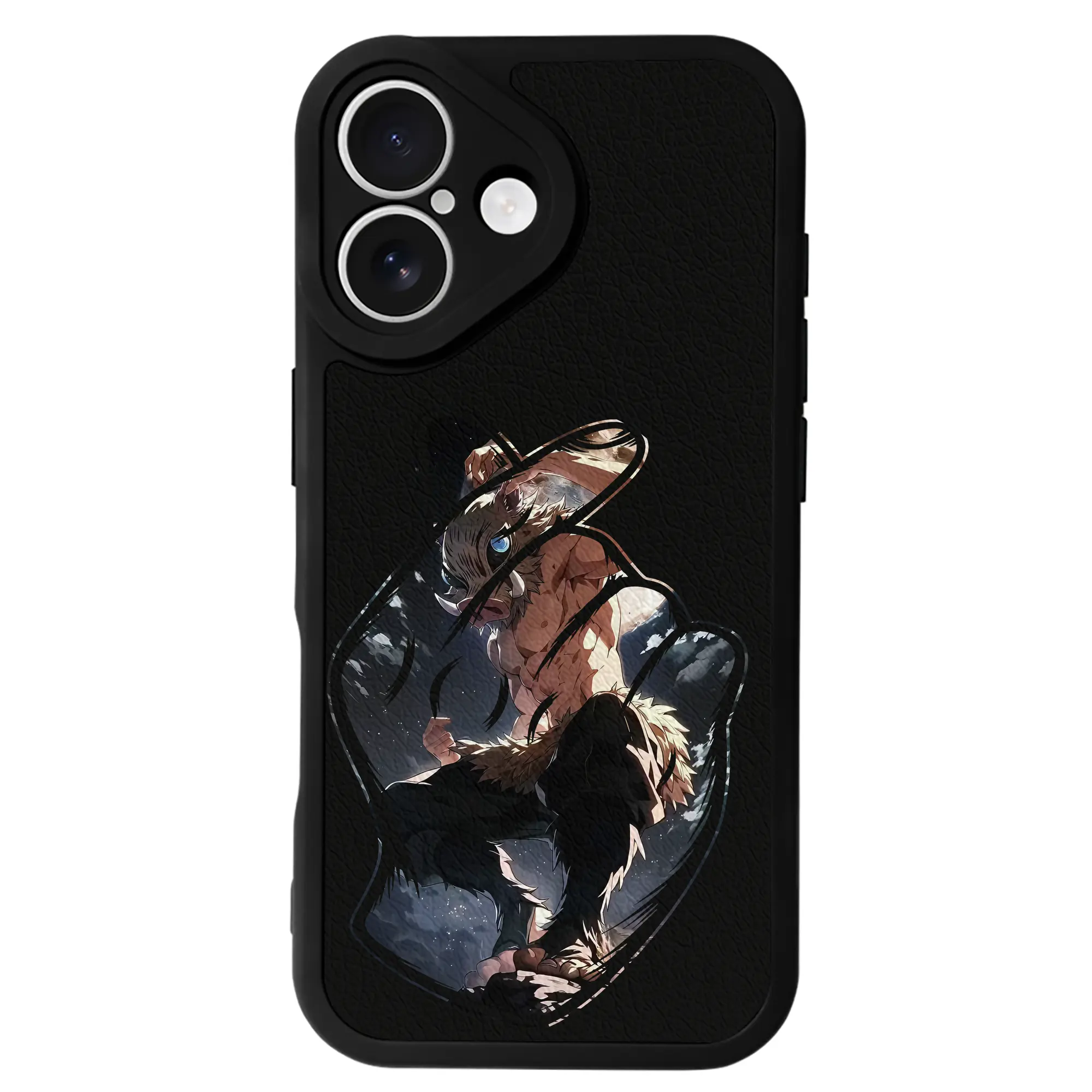 鬼滅の刃 グッズ,嘴平 伊之助 - IPhone 16シリーズ対応 ・ シリコンスマホケース ・ レザー調 ・ 高精度フィット ・ 耐衝撃 ・ ワイヤレス充電対応 ・ 精密カット